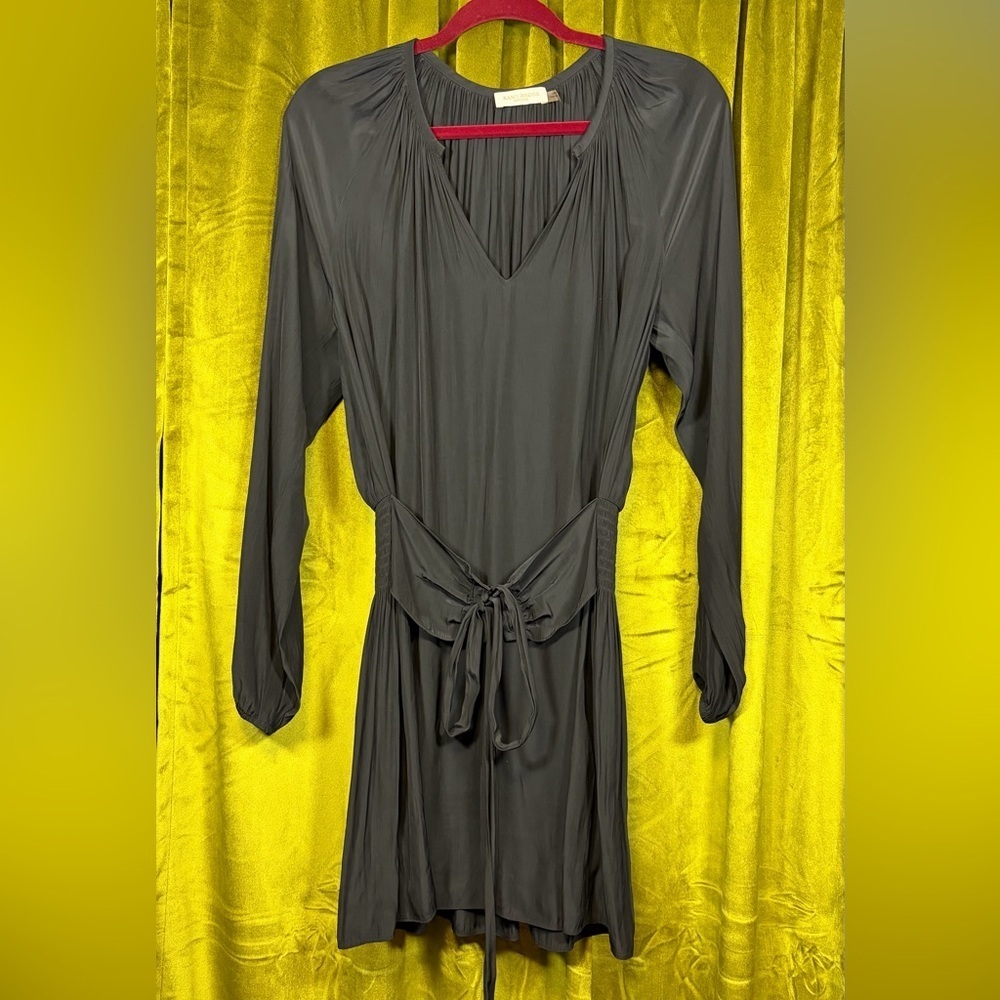 Ramy Brook Black long sleeve mini dress ruched waist and corset belt Small $375